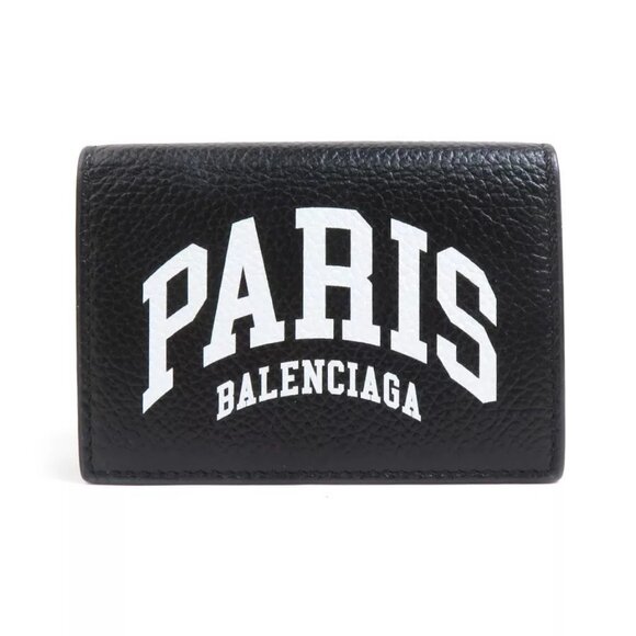 Auth BALENCIAGA Trifold Wallet Black/White Leather - Picture 1 of 16